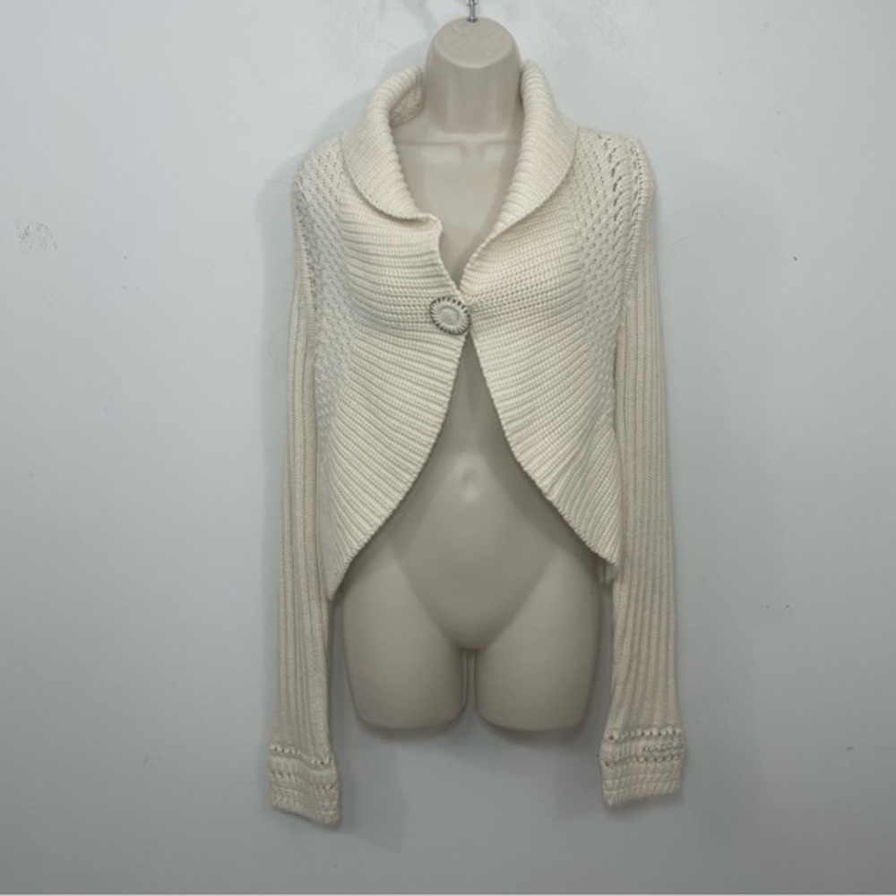 Rocco Barocco Women's Sweater Shawl Collar Cardigan Ivory Size M Rhinestones Y2K